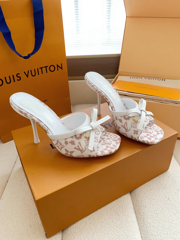 LV 26SS Single Kitten Heel Sandals 105 Light Pink in Cowhide 703048