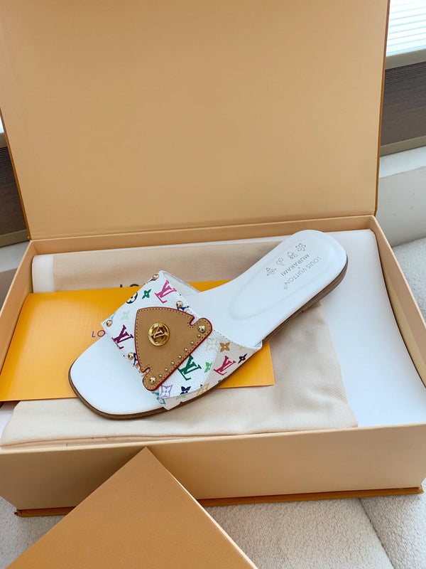 LV x Takashi Murakami Sunset Flat Comfort Sandal White in Cowhide 703038