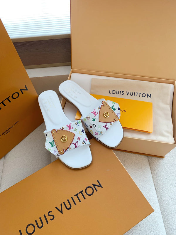 LV x Takashi Murakami Sunset Flat Comfort Sandal White in Cowhide 703038
