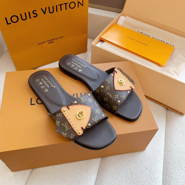 LV x Takashi Murakami Sunset Flat Comfort Sandal Brown in Cowhide 703037