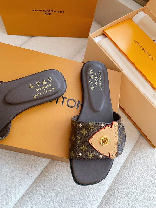 LV x Takashi Murakami Sunset Flat Comfort Sandal Brown in Cowhide 703037
