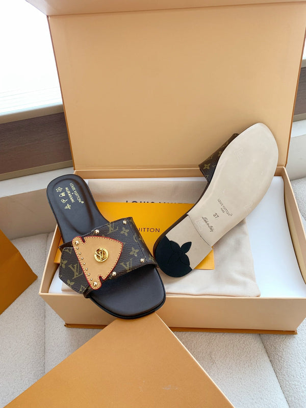 LV x Takashi Murakami Sunset Flat Comfort Sandal Brown in Cowhide 703037