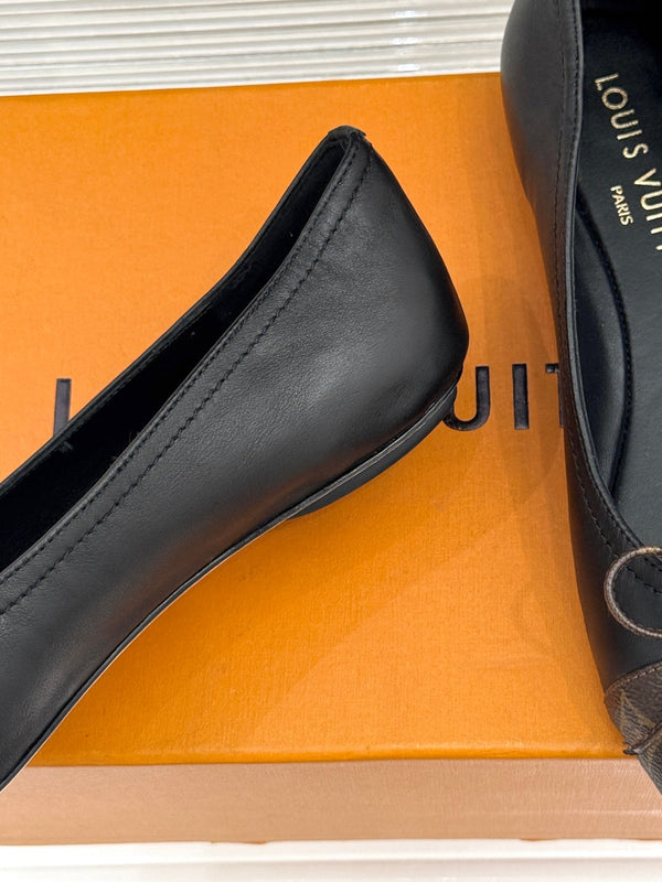 LV Classic Monogram Bow Ballet Flats Black Brown in Lambskin 703031