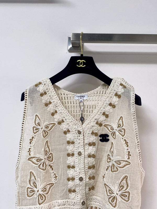 Gilet Chanel crème en coton 262462