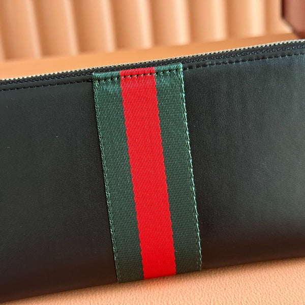 Gucci Web Trademark Zip Around Wallet Black in Cowhide 284918