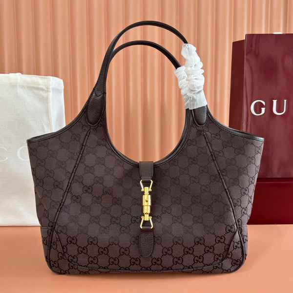 Gucci Sac Cabas Mercato 26 35cm Marron Doré en Toile 284997