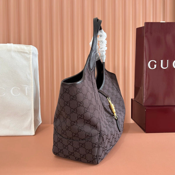 Gucci Sac Cabas Mercato 26 35cm Marron Doré en Toile 284997