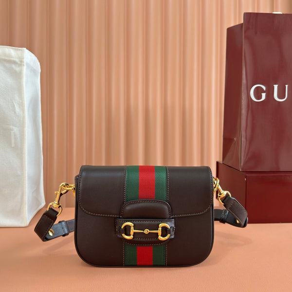 Sac bandoulière Gucci Horsebit 26 en cuir de vachette marron 21 cm 285032