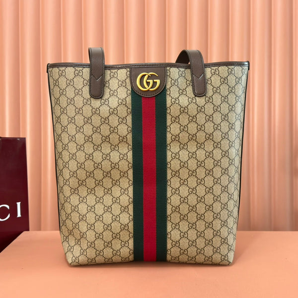 Gucci Ophidia Tote Bag 36 Brown in Interwoven Coated Fabric 285040