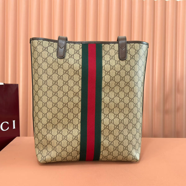 Gucci Ophidia Tote Bag 36 Brown in Interwoven Coated Fabric 285040