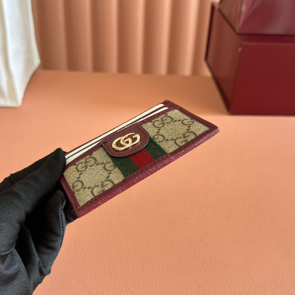 Gucci Ophidia Card holder Dark Brown Beige in Soft GG Supreme 285046