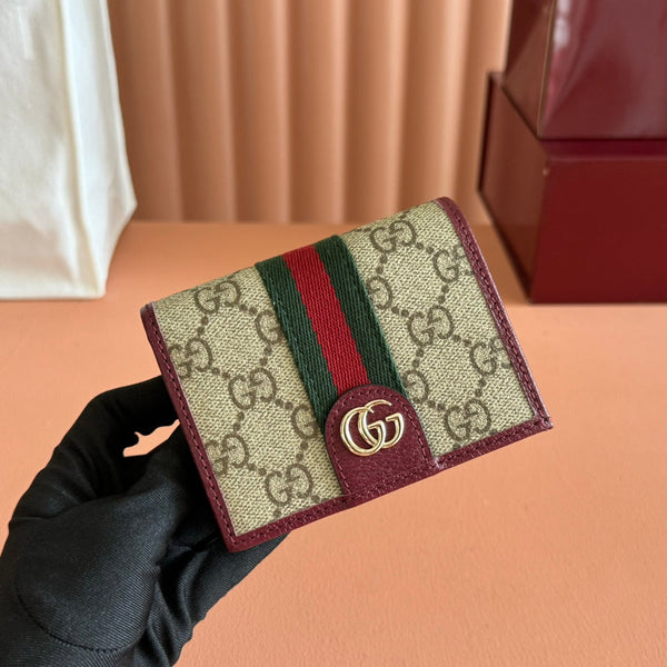 GG Ophidia Portefeuille 11 Marron foncé Beige en toile Suprême GG souple 285047