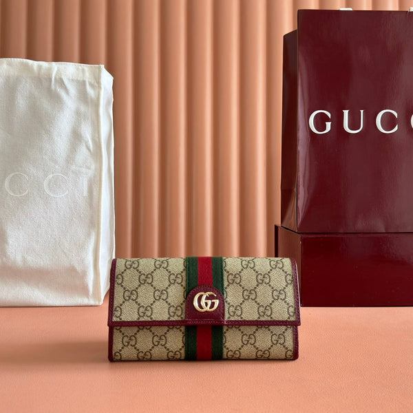 Gucci Ophidia Continental Wallet 19 Dark Brown Beige in Soft GG Supreme 285049