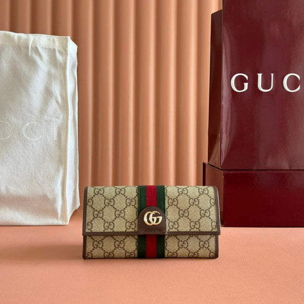 Gucci Ophidia Continental Wallet 19 Brown Beige in Soft GG Supreme 285062