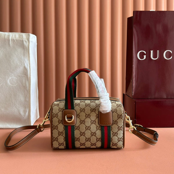 Gucci Mini 20 Handbag Dark Brown Beige in GG Monogram Coated Fabric 285246