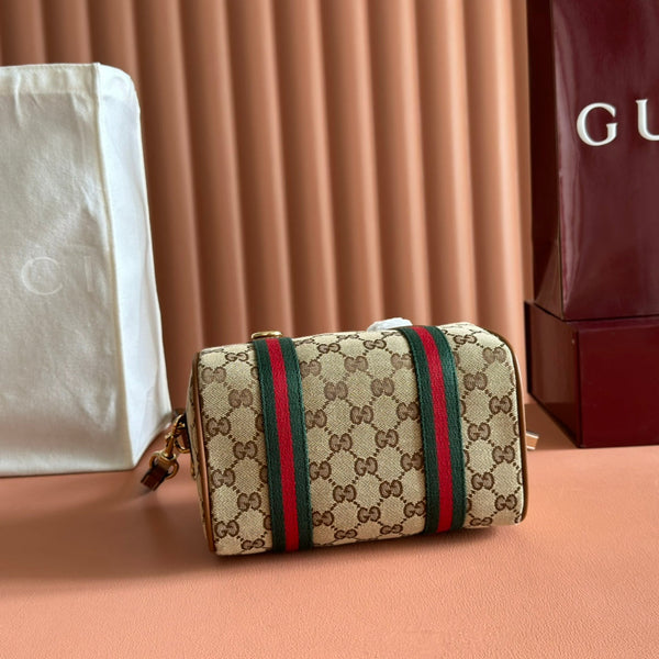 Gucci Mini 20 Handbag Dark Brown Beige in GG Monogram Coated Fabric 285246