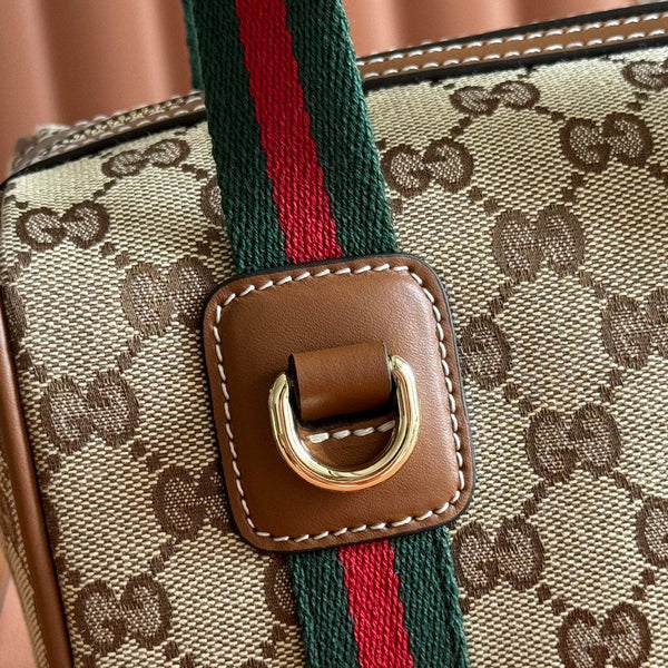 Gucci Mini 20 Handbag Dark Brown Beige in GG Monogram Coated Fabric 285246