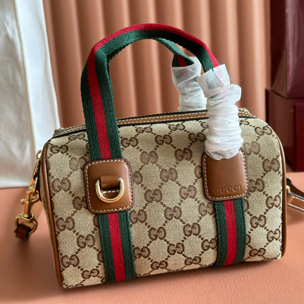 Gucci Mini 20 Handbag Dark Brown Beige in GG Monogram Coated Fabric 285246