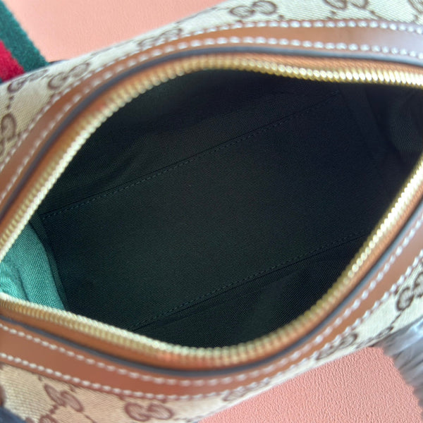 Gucci Mini 20 Handbag Dark Brown Beige in GG Monogram Coated Fabric 285246