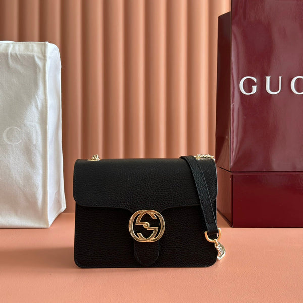 Gucci Interlocking G Shoulder Bag 20 Black in Cowhide 285229