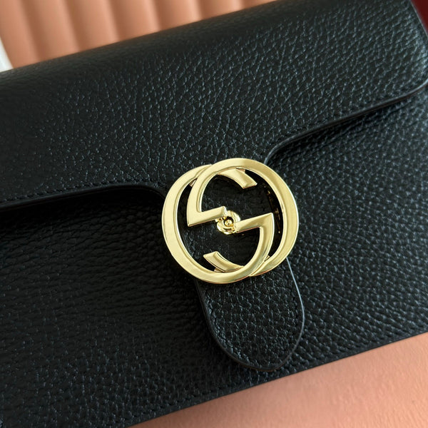Gucci Interlocking G Shoulder Bag 20 Black in Cowhide 285229
