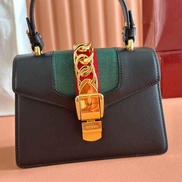 Gucci Sylvie Mini Bag 20 Black Gold  in Cowhide 285223