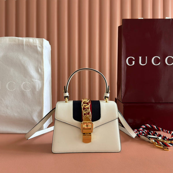 Gucci Sylvie Mini Bag 20 White Gold  in Cowhide 285220