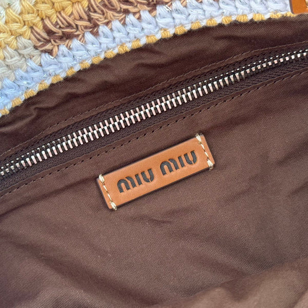 Miu Miu Crochet Brown Multicolor 38 Cotton Thread Tote Bag 285253