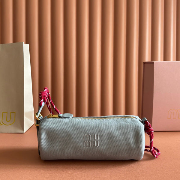 Miu Miu Adventure Nappa Canvas Bucket Bag 22 Gray in Fabric 285322