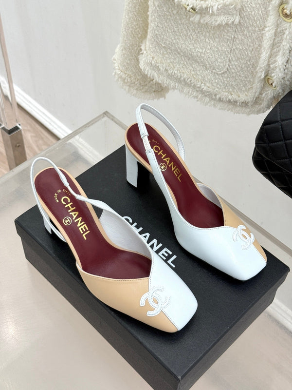 Chanel 26S Slingback 85mm Beige White in Cowhide 706355