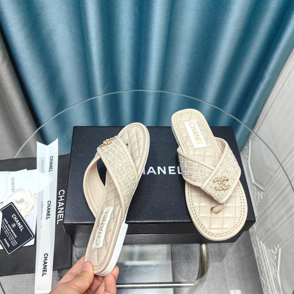 Chanel 26P Flip-Flops Cream in Woven 712314