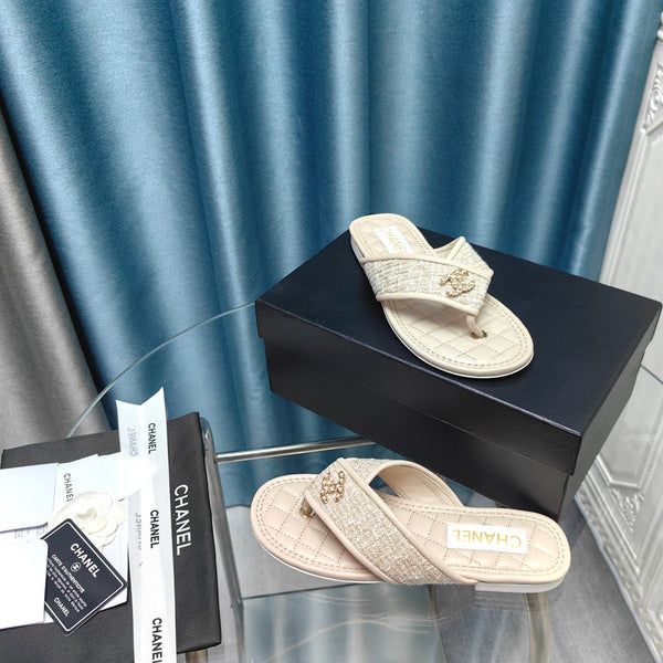 Chanel 26P Flip-Flops Cream in Woven 712314