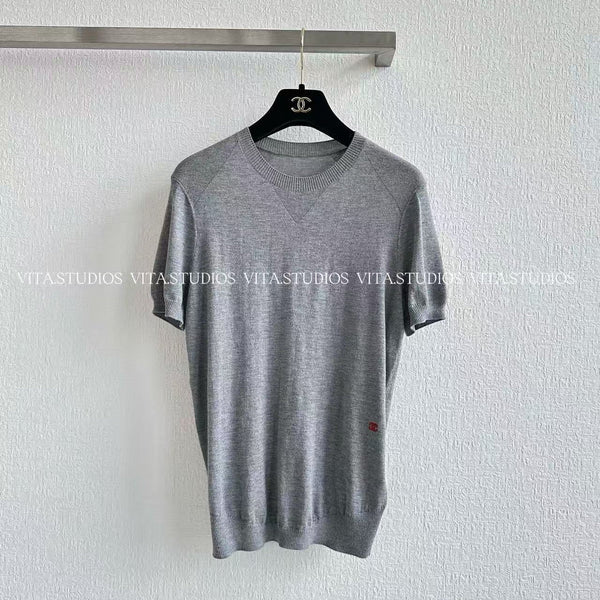 Chanel 26 Crew Neck Knit Short-Sleeve T-Shirt Gray in Cashmere 279386