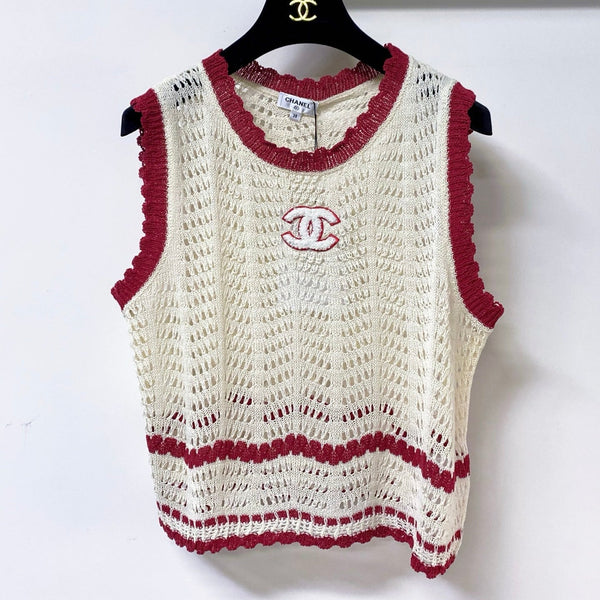 Gilet Chanel Beige Rouge en Coton Nitrifié 278196