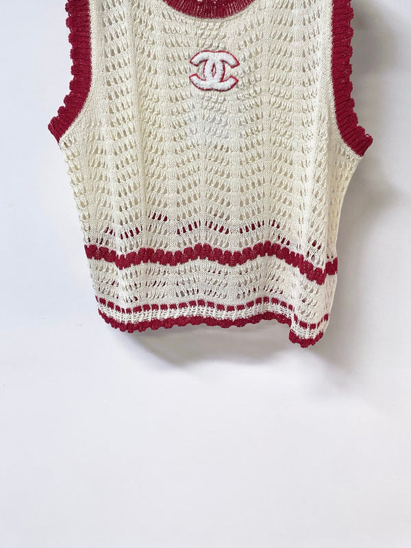 Gilet Chanel Beige Rouge en Coton Nitrifié 278196