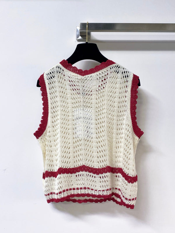 Gilet Chanel Beige Rouge en Coton Nitrifié 278196