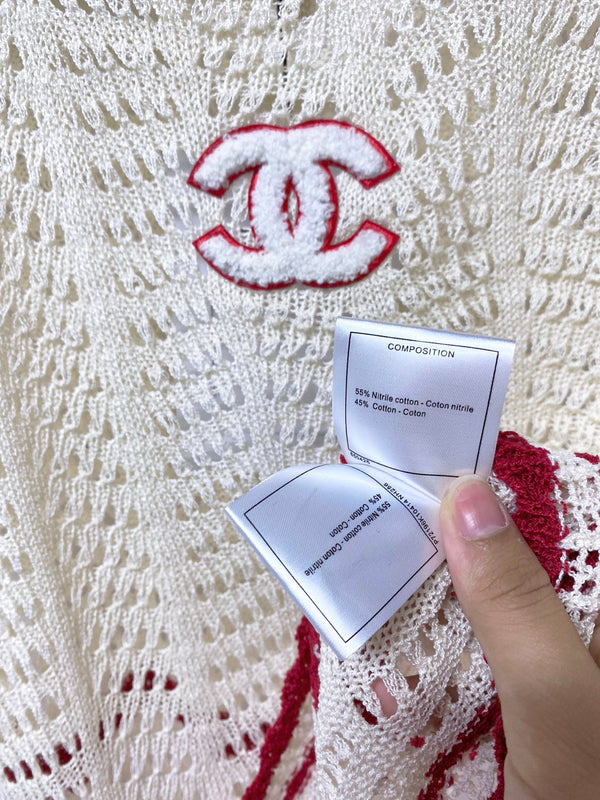 Gilet Chanel Beige Rouge en Coton Nitrifié 278196