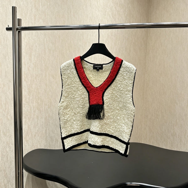 Chanel Vest White Red in Tweed 274147