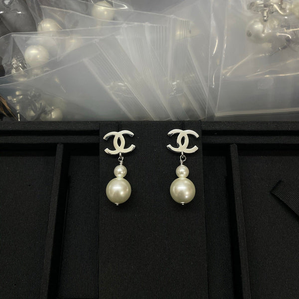 Chanel Double C Gourd Pearl Earrings