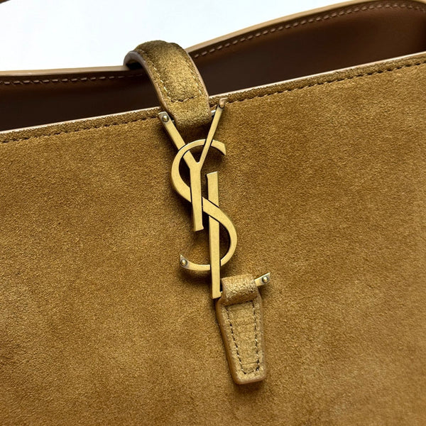 YSL Le 5 À 7 Bucket Bag 20cm Camel Brown in Suede 285621