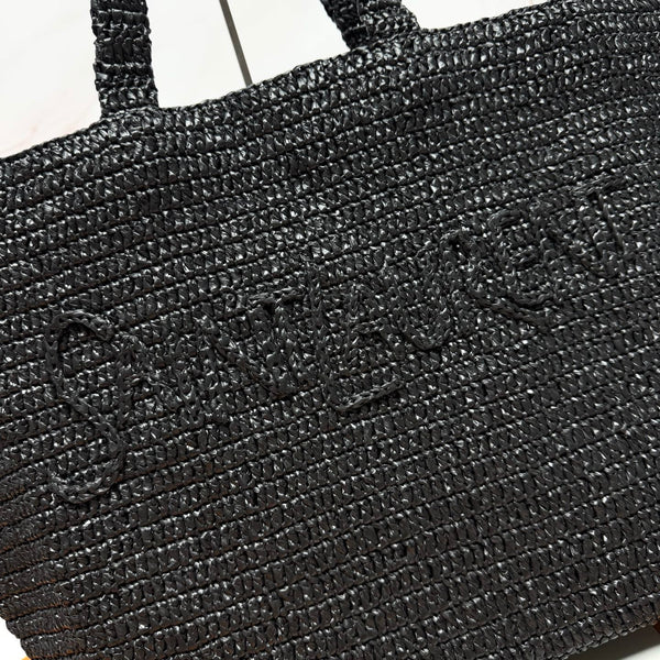 YSL Tote Bag 50cm Black in Raffia 285707