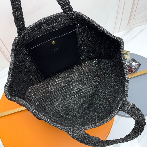 YSL Tote Bag 50cm Black in Raffia 285707