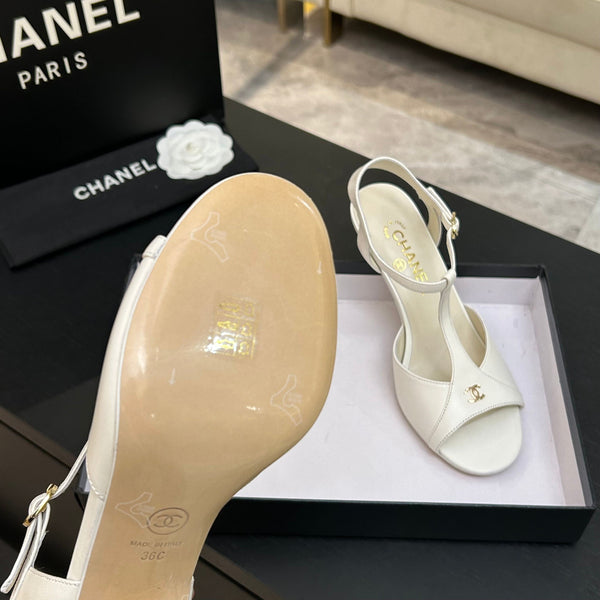 Chanel 26P Metallic Double C Stiletto Sandals 70 Ivory In Sheepskin 717713
