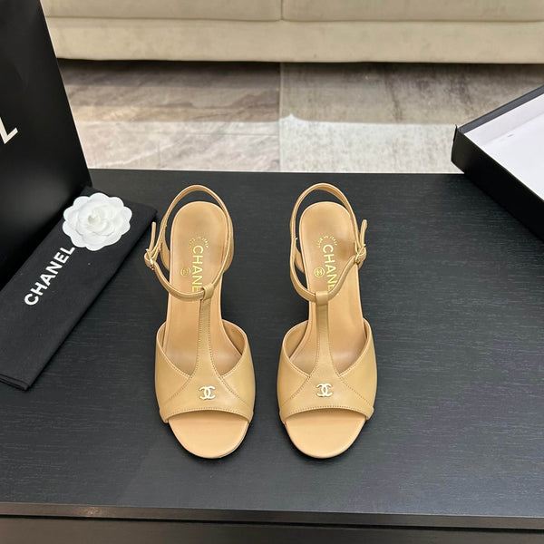 Chanel 26P Metallic Double C Stiletto Sandals 70 Beige In Sheepskin 717711