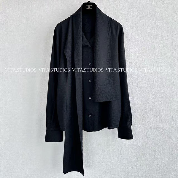 Chanel 26 Jacquard Shirt Black in Silk 298863