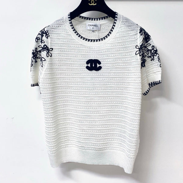 T-shirt Chanel à manches courtes blanc en laine 305895