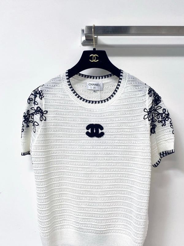 T-shirt Chanel à manches courtes blanc en laine 305895