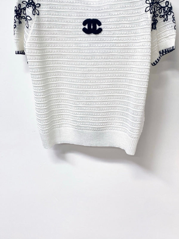 T-shirt Chanel à manches courtes blanc en laine 305895