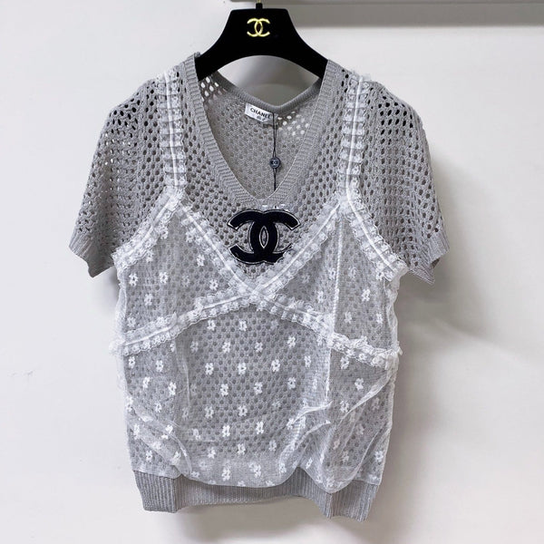 T-shirt Chanel à manches courtes gris en laine 305816
