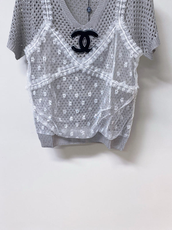 T-shirt Chanel à manches courtes gris en laine 305816